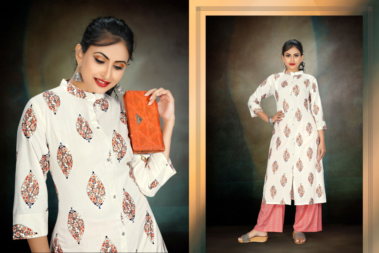 A Plus Akira Latest Designer Printed Rayon Daily Wear Kurties With Plazo Collection 